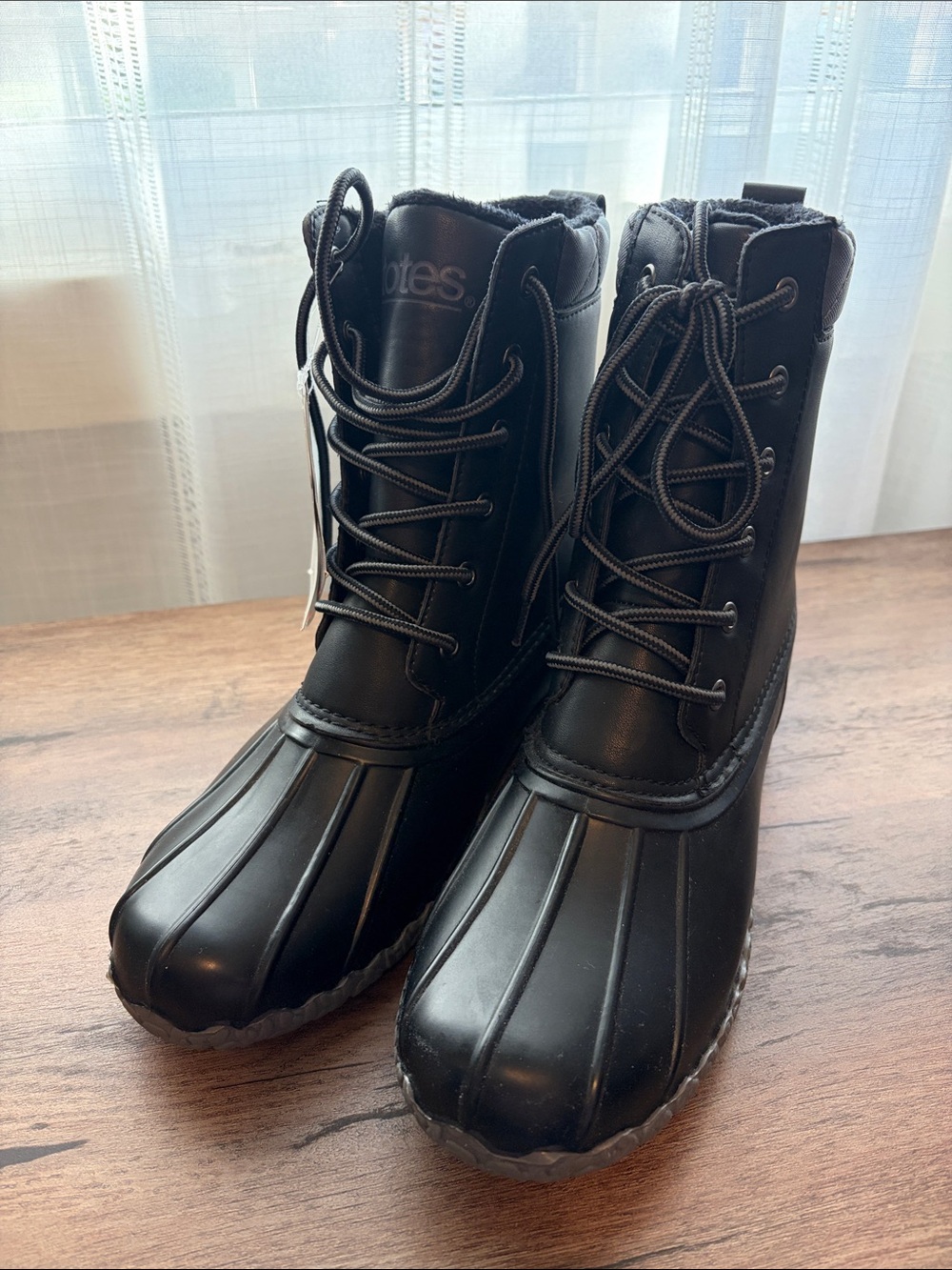 Totes Boston  Black Lace-Up Women's Duck Boot Winter Rain Boot